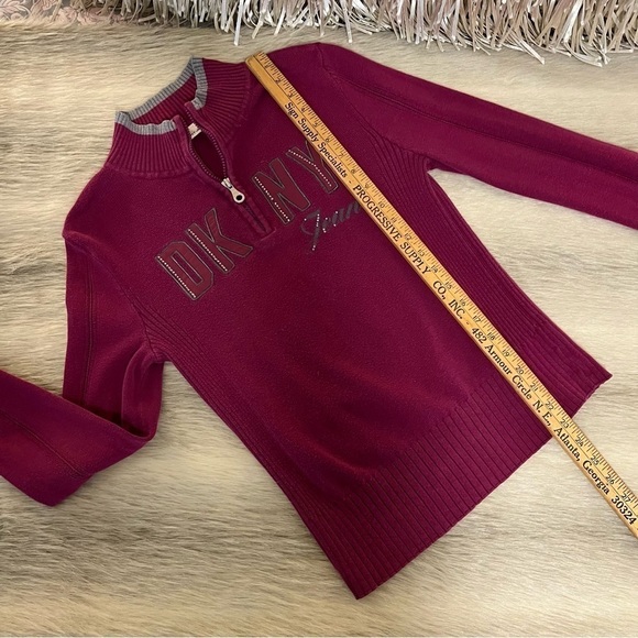 y2k Vintage DKNY Grape Purple 1/2 Zip Long Sleeve Ribbed Rhinestones Bling S - Picture 5 of 9